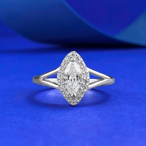 Marquise Cut 925 Sterling Silver Ring With Rhinestone Halo Split Shank Simple Fashion Commute Jewelry For Women Wedding Anniversary Gift
