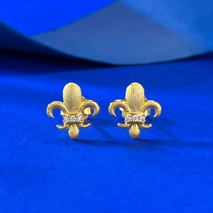 925 Sterling Silver Fleur De Lis Stud Earrings For Women Rhinestone Brushed Inlaid Flower Earrings Elegant Jewelry Gift