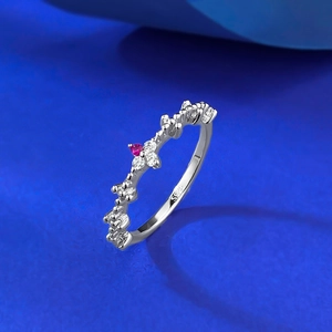 Bague vague en argent S925 élégante avec pierres de zircone roses et blanches