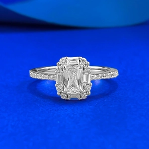 925 Sterlingsilber Smaragdschliff Rechteckig Strass Ring Für Damen Halo Pave Einfache Mode Luxus Schmuck Silber Fingerring