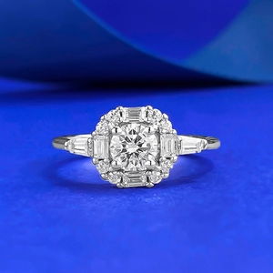925 Sterling Silver Geometric Halo Finger Ring For Women Luxury Rhinestone Round Inlaid Engagement Wedding Jewelry Gift