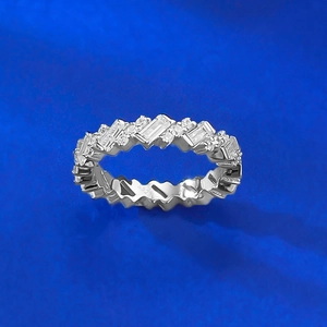 S925 sterling silver eternity ring featuring baguette and round cut cubic zirconia gems