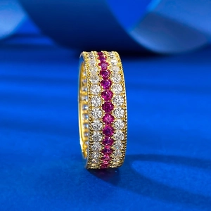 Italian style S925 silver ring with brushed gold finish and colorful pave set stones