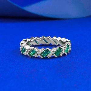 Anello Eternity in Argento Sterling 925 Con Taglio Smeraldo Strass Verde Bianco Per Donna Gioielli Geometrici Intarsiati a Croce
