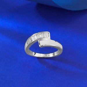 S925 silver ring with square zircon and white enamel in asymmetrical cross design