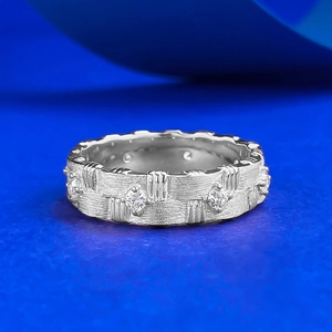S925 Sterling Silver Woven Brushed Ring For Women Inlaid Round White Rhinestone Minimalist Geometric Band Fashion Jewelry Gift