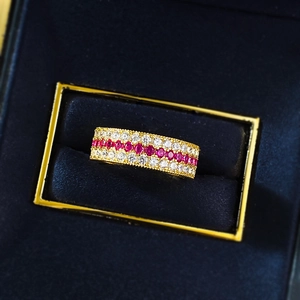 Retro S925 silver ring with brushed gold finish and three rows of sparkling zircon stones