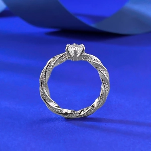 S925 silver 5mm moissanite ring with six-prong setting and twisted diamond-set band