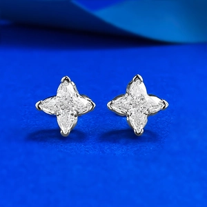 925 Sterling Silver Four Pointed Star Stud Earrings With Rhinestone Inlaid Sparkly Star Ear Jewelry For Women Fashion Jewelry Gift
