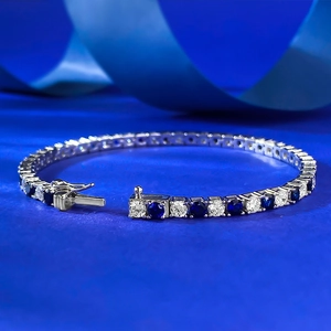 Bracelet tennis en argent 925 avec pierres précieuses rondes bleu royal et blanc