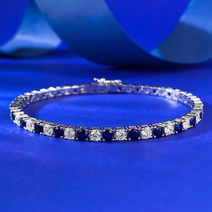 Élégant bracelet tennis en argent 925 avec pierres précieuses bleu royal et blanches