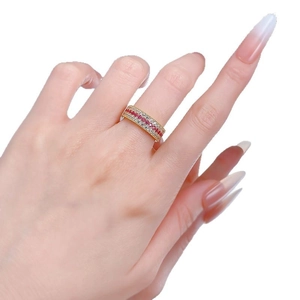Italian style S925 silver vintage brushed gold ring with three rows of pavé crystals