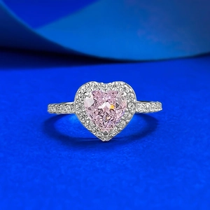 Luxury 925 Sterling Silver Heart Shaped Pink Rhinestone Inlaid Ring Romantic Fashion Jewelry For Women Wedding Engagement Ring