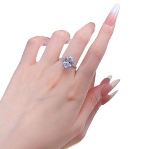 Elegant S925 silver halo ring featuring a large oval cut diamond on a model's hand