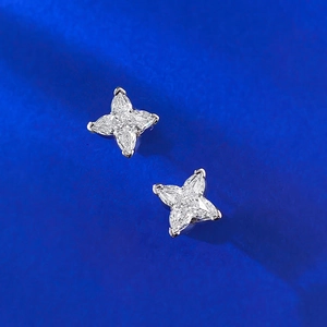 S925 sterling silver four-pointed star stud earrings with marquise-cut stones