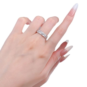 Italian craft S925 silver woven ring with sparkling diamonds shown on hand