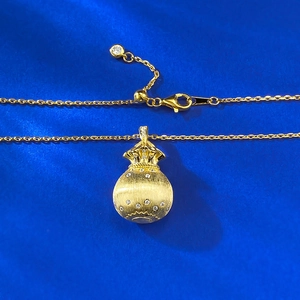 S925 sterling silver lucky money bag pendant necklace with matte brushed gold finish