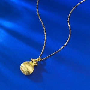 S925 silver gold lucky bag pendant necklace with brushed finish and zircon stones