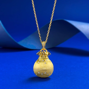 S925 Sterling Silver Lucky Bag Pendant Necklace Gold Plated Brushed Fortune Pouch Rhinestone Inlaid New Chinese Style Jewelry For Women