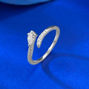 Elegant S925 sterling silver open ring featuring marquise-cut zircon and adjustable band