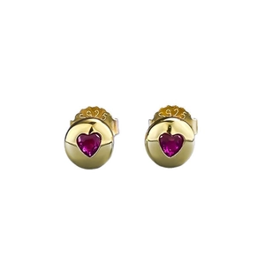 Elegant S925 sterling silver gold-plated heart stud earrings with pink zircon stones