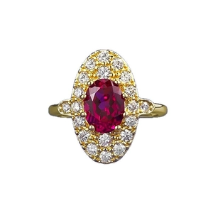 Luxurious S925 silver ring featuring a large oval red zircon in a vintage royal style