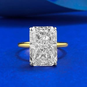 925 Sterling Silver Rectangular Radiant Cut Rhinestone Ring For Women Luxurious Gold Plated Ice Flower Cut Geometric Finger Ring Jewelry