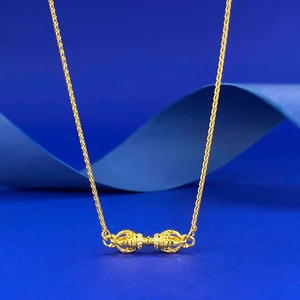 925 Sterling Silver Vajra Pestle Pendant Necklace For Men Women Gold Plated Religious Ethnic Rhinestone Inlaid Jewelry
