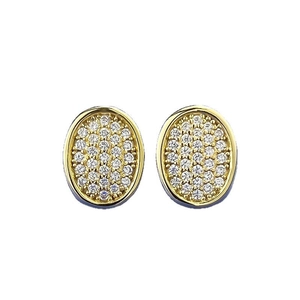 Luxurious S925 silver oval stud earrings with pavé set crystals in a gold finish