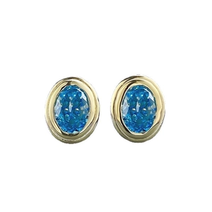 Elegant gold-plated S925 silver stud earrings with oval ice-cut aquamarine gemstones