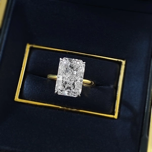 Elegant 9x13mm rectangular ice flower cut S925 silver ring in a blue velvet box
