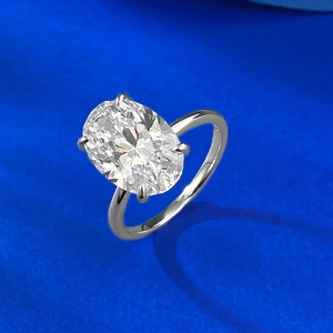 S925 sterling silver ring featuring a 9x13mm oval cut solitaire diamond in a four-claw setting