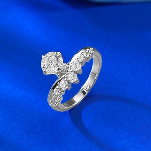 Elegant S925 sterling silver princess crown ring with sparkling round brilliant cut gemstone