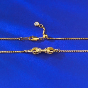 S925 silver gold Vajra necklace with sparkling diamonds and adjustable drawstring chain