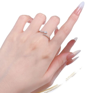 Elegant S925 sterling silver teardrop cubic zirconia adjustable open ring for women
