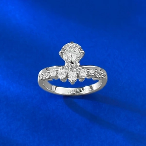 Elegant S925 sterling silver princess crown ring with sparkling round cubic zirconia stone