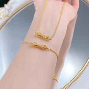 S925 silver gold-plated Vajra necklace and bracelet set with detailed carving