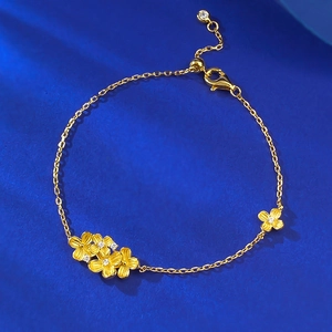 S925 Sterling Silver Gold Flower Bracelet For Women Elegant Flower Charm Inlaid Rhinestone Adjustable Chain Fashion Jewelry
