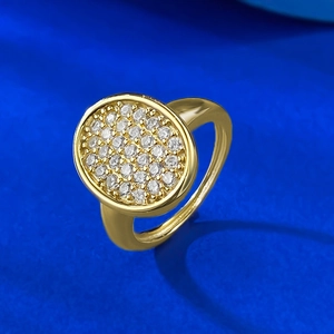Elegant gold plated S925 silver oval ring featuring a pavé setting of sparkling stones