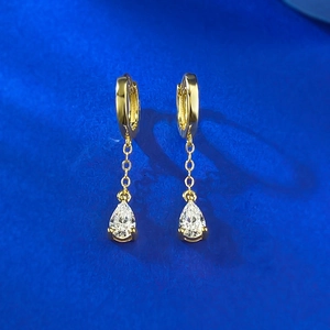 925 Sterling Silver Pear Shaped Waterdrop Drop Earrings For Women Elegant Rhinestone Chain Hoop Earrings Wedding Jewelry