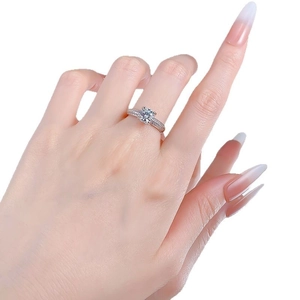 S925 silver 6.5mm moissanite ring with classic four-prong setting and side accents