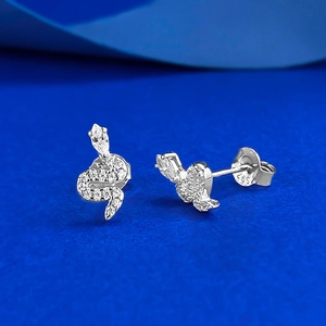 Exquisite S925 sterling silver snake stud earrings with shimmering full zircon stones