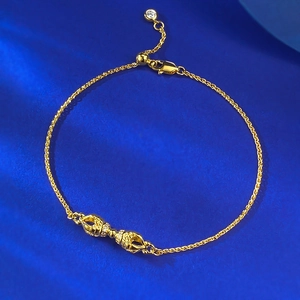925 Sterling Silver Gold Plated Vajra Bracelet For Women Men Vintage Ethnic Religious Adjustable Rhinestone Inlaid Jewelry