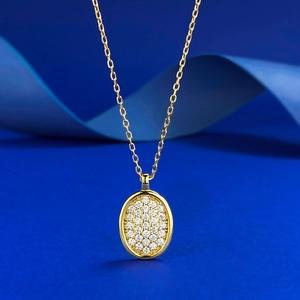 Goldener 925 Sterling Silber Ovaler Anhänger Halskette Mit Voll Zirkonia Eingelegt Vintage Luxusschmuck Für Damen Geschenk