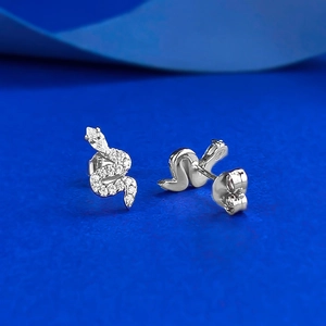 Exquisite S925 sterling silver snake stud earrings with brilliant zircon pavé setting