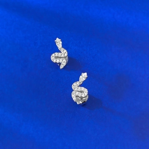 Elegant S925 silver snake stud earrings with pavé crystals and marquise-cut gems