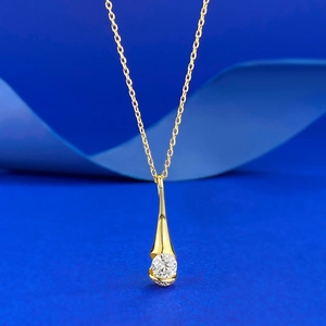 S925 Sterling Silver Gold Plated Water Drop Pendant Necklace For Women Elegant Zirconia Inlaid Commuting Fashion Jewelry