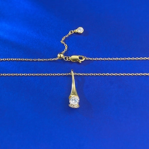 S925 sterling silver gold plated teardrop necklace with sparkling white zircon stone