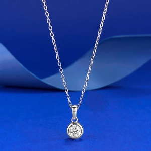 925 Sterling Silver Round Rhinestone Pendant Necklace For Women Minimalist Dainty Bubble Diamond Style Silver Chain Jewelry