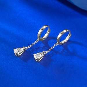 S925 sterling silver drop earrings with pear-cut zircon and polished round hoops